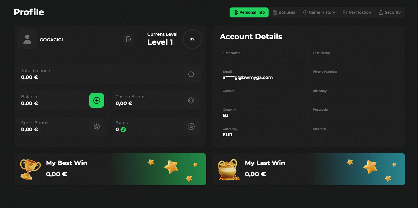 Profil et vérification de compte Betify