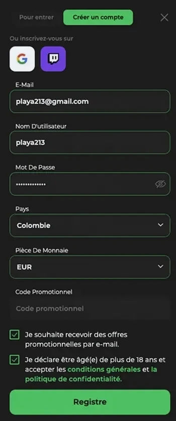 Formulaire Betify sur mobile